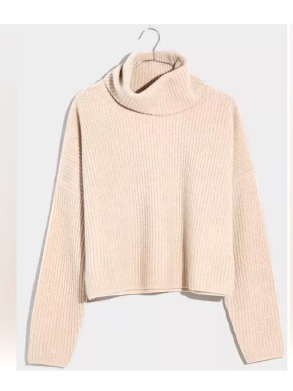 Madewell (Re)sourced Cashmere Turtleneck Sweater Beige Ribbed Crop Small EUC